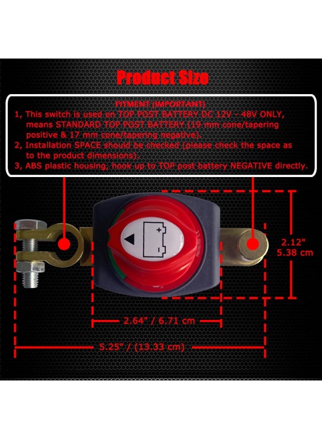 مفتاح فصل البطارية الرئيسي 12-48 فولت للسيارة والمركبة والكامبر والقارب (سلبي، تشغيل/إيقاف) - Image 2